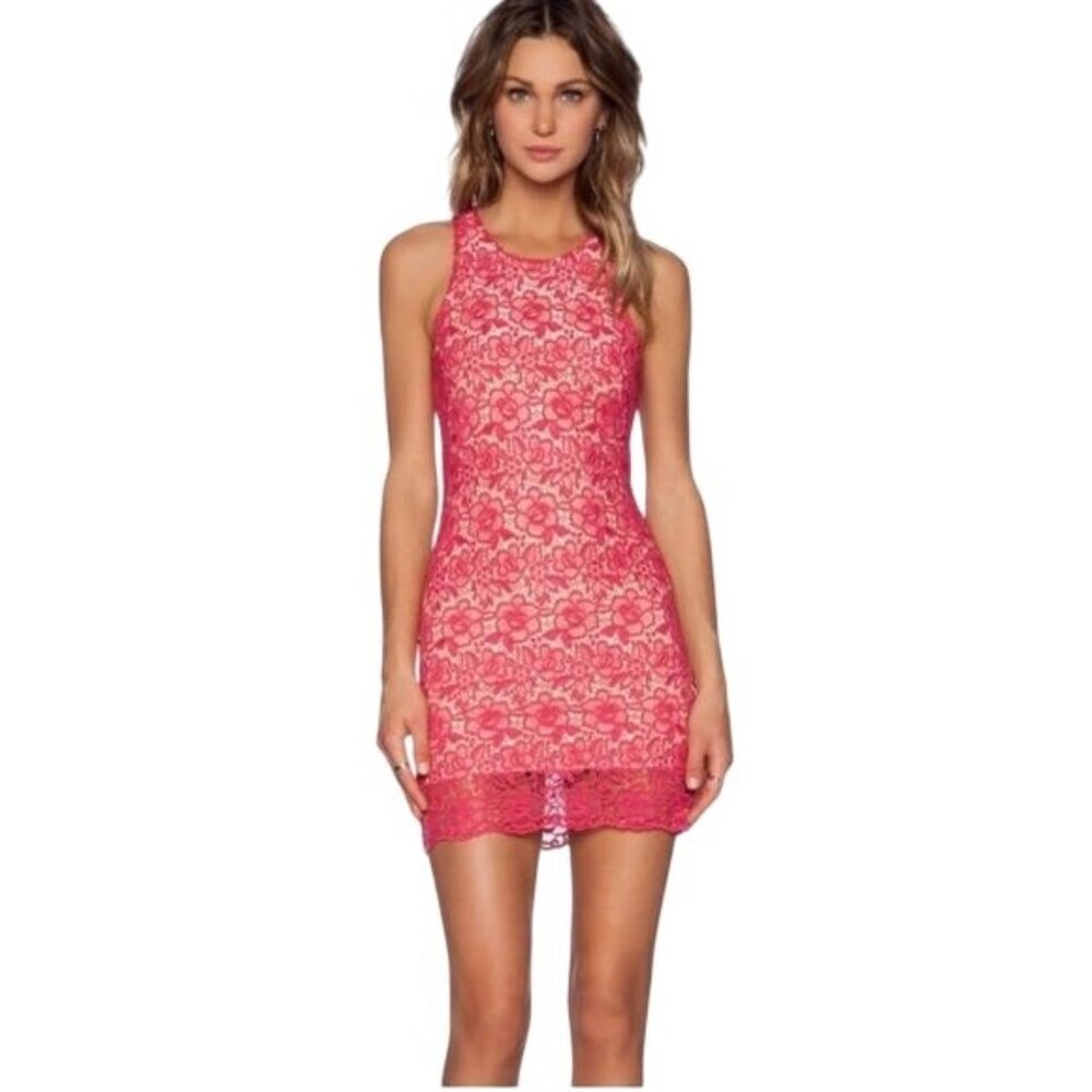 Lovers + Friends Size M Pink Radiant Sleeveless Lace Overlay Shift Mini Dress - Picture 1 of 10